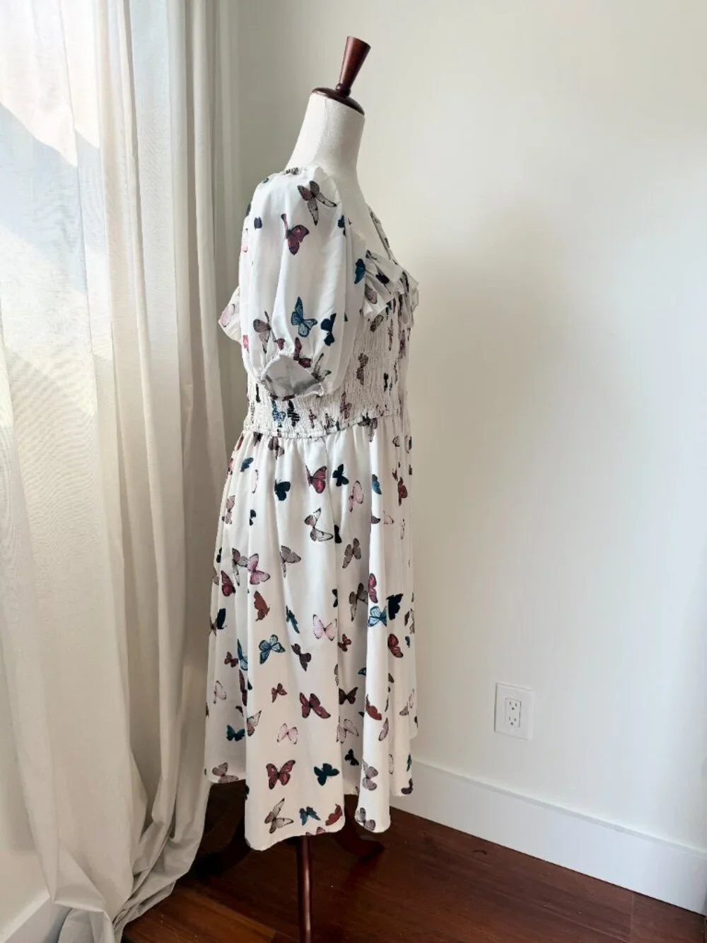 Ivy City Co Mariposa Butterfly Midi Dress Floral Puff Sleeve Smocked 1X
